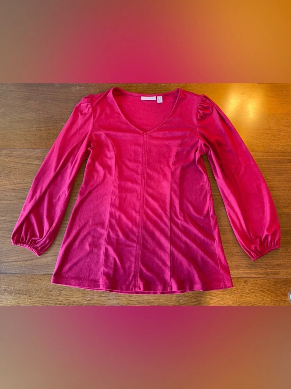 Susan Graver Crimson V-Neck Puff-Sleeve Top - Picture 7 of 11